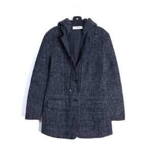 THAKOON Wool Blend Hooded Coat Charcoal Glen Check Plaid Long Sleeve Women's S